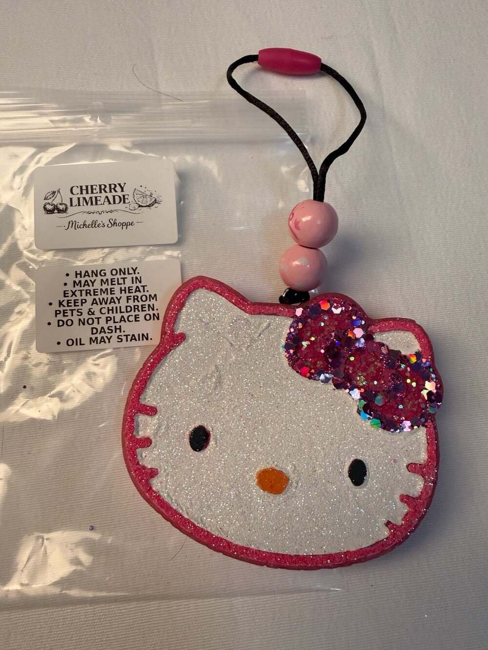 Hello Kitty Car Freshie Cherry Limeade Scent Handmade Glitter Air Freshener